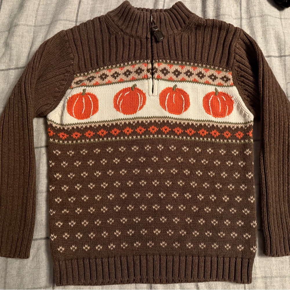 Janie and Jack Brown Pumpkin Fair Isle Sweater
